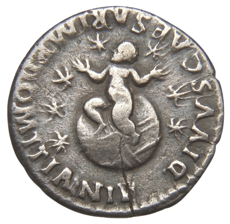 Roman denarius depicting the emperor with stars